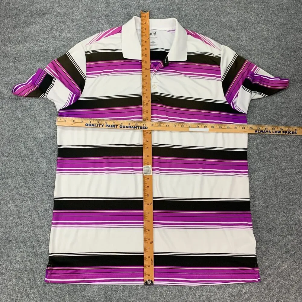 Adidas Golf Shirt Men XL White Purple Stripe Stretch Lightweight Puremotion Polo